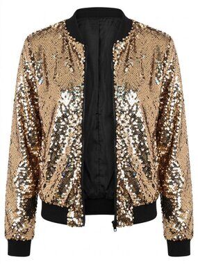 Project Runway, Gold Sequin, Bomber Jacket, Size S